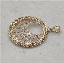 14K Yellow Gold Filigree Rope Pendant 1.7g, 4.5mm Bail, Marked 14K